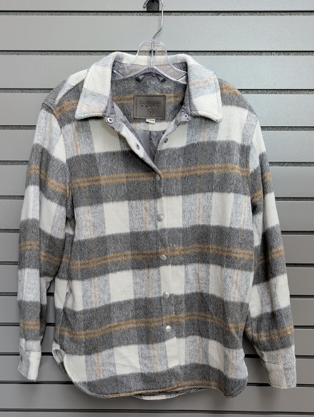 Blank NYC Gray, White & Tan Plaid Snap-Front Shacket